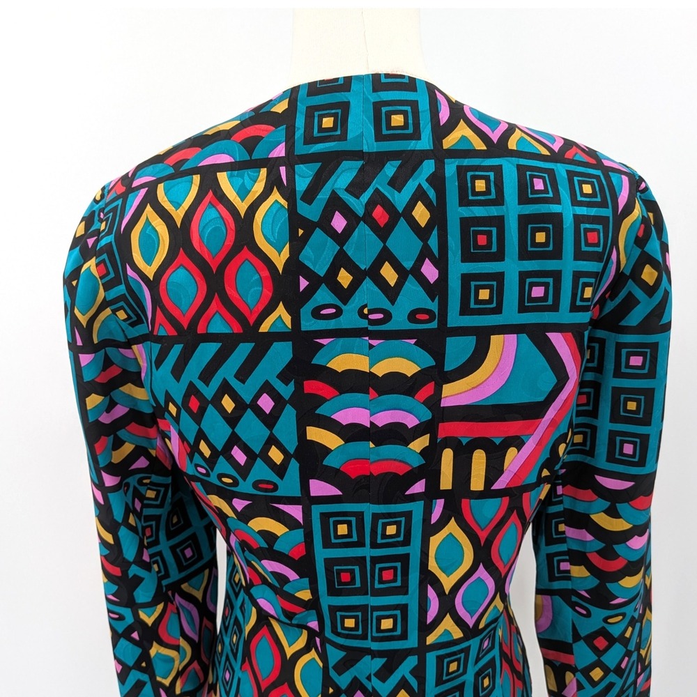 Anne Crimmins Signature Silk Blend Art‎ Print Jacket Skirt Set Geometric Vintage - Picture 11 of 16